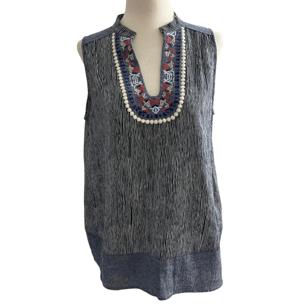 THML Women Size Small Bohemian Shirt Top Sleeveless Blue (31-365)